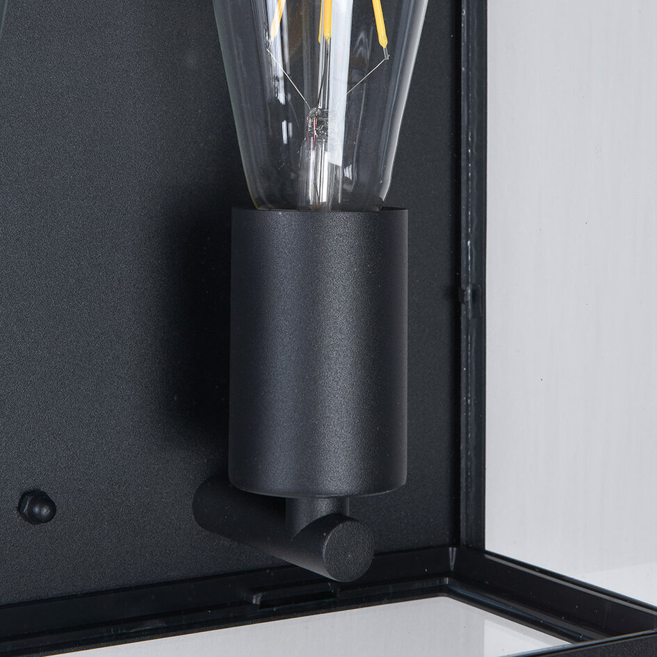 Industriële RVS muurlamp Gabriella met glas - zwart