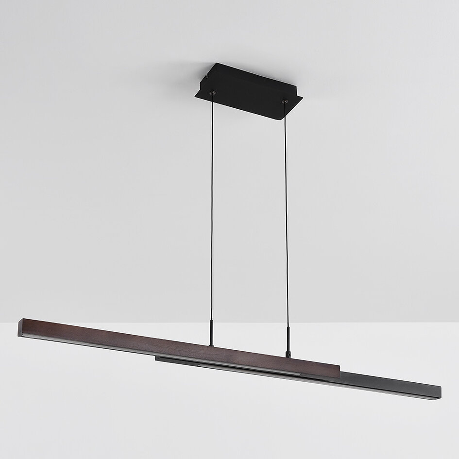 3-staps dimbare hanglamp Leia - zwart in donker hout