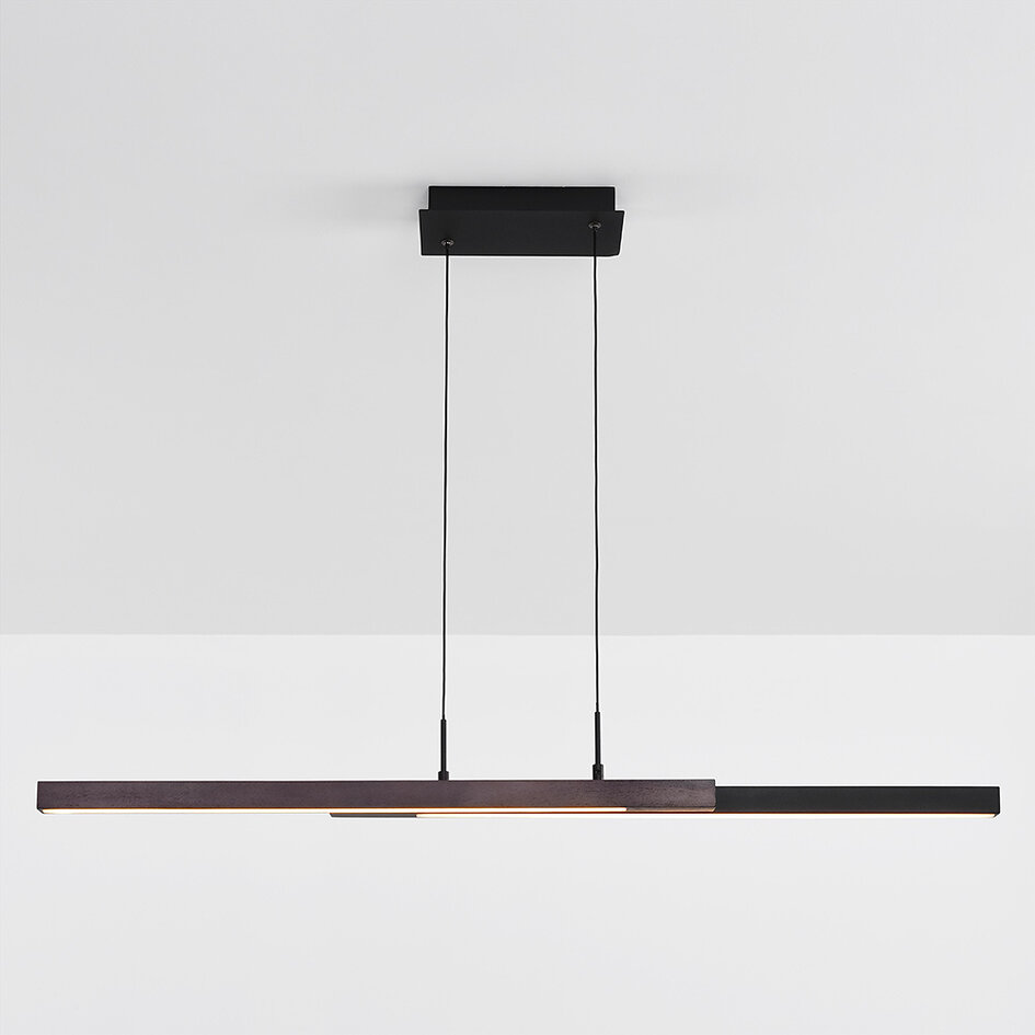 3-staps dimbare hanglamp Leia - zwart in donker hout