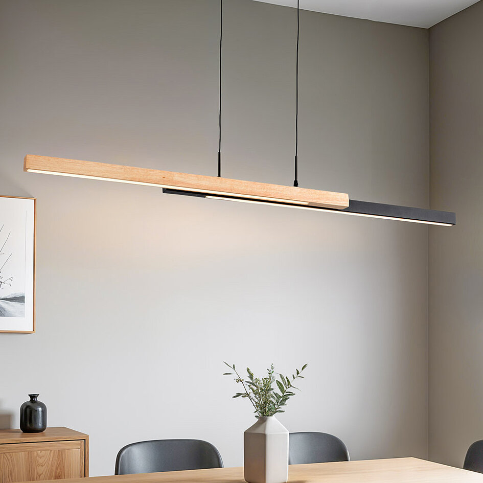 Design hanglamp Leia met 3 staps dim - zwart met licht hout