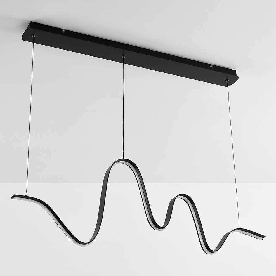 Hanglamp Linea in kronkelvorm - zwart met 3-staps dimbare LED