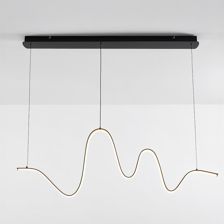Hanglamp Linea in kronkelvorm - zwart met 3-staps dimbare LED