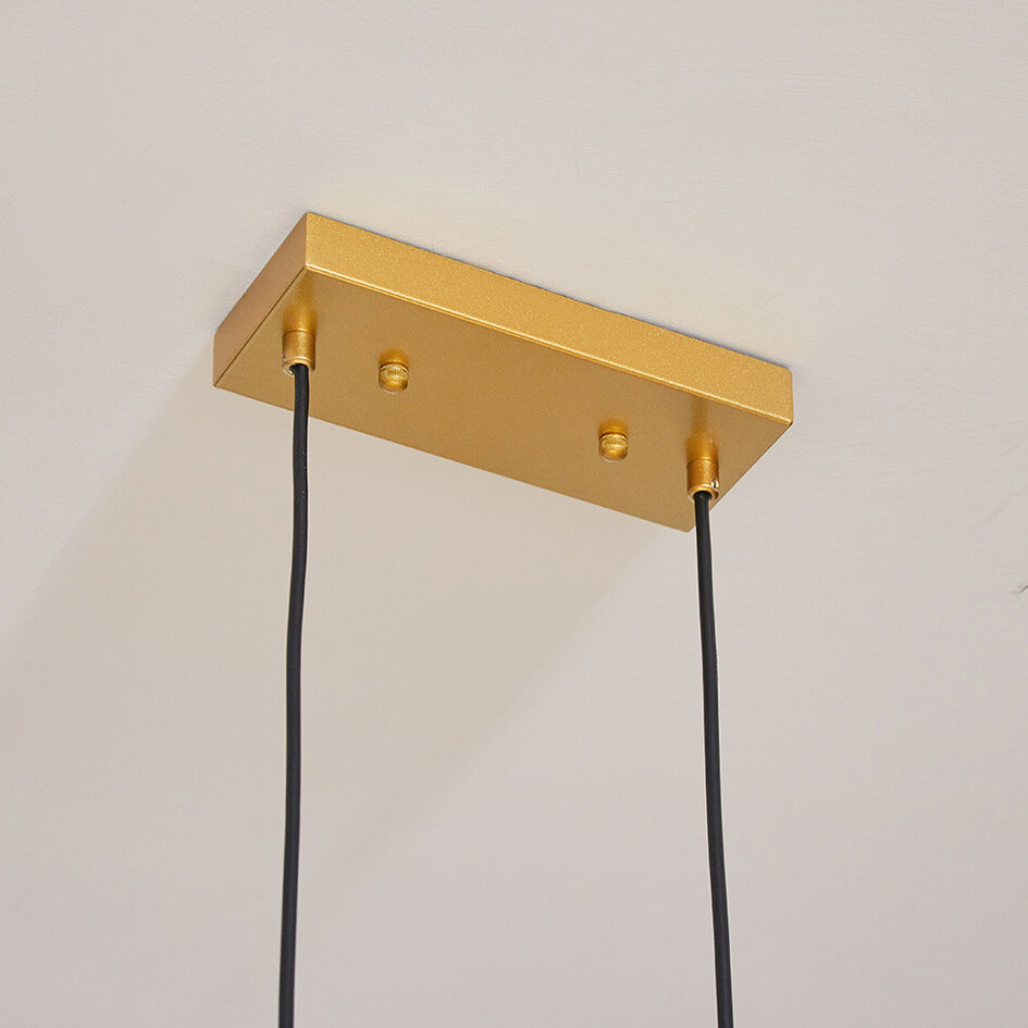Hanglamp met vierkant gouden frame en melkwit glas, 3-lichts - Gabia
