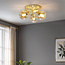 Ronde plafondlamp goud met amber glas, 3-lichts - Jenthe