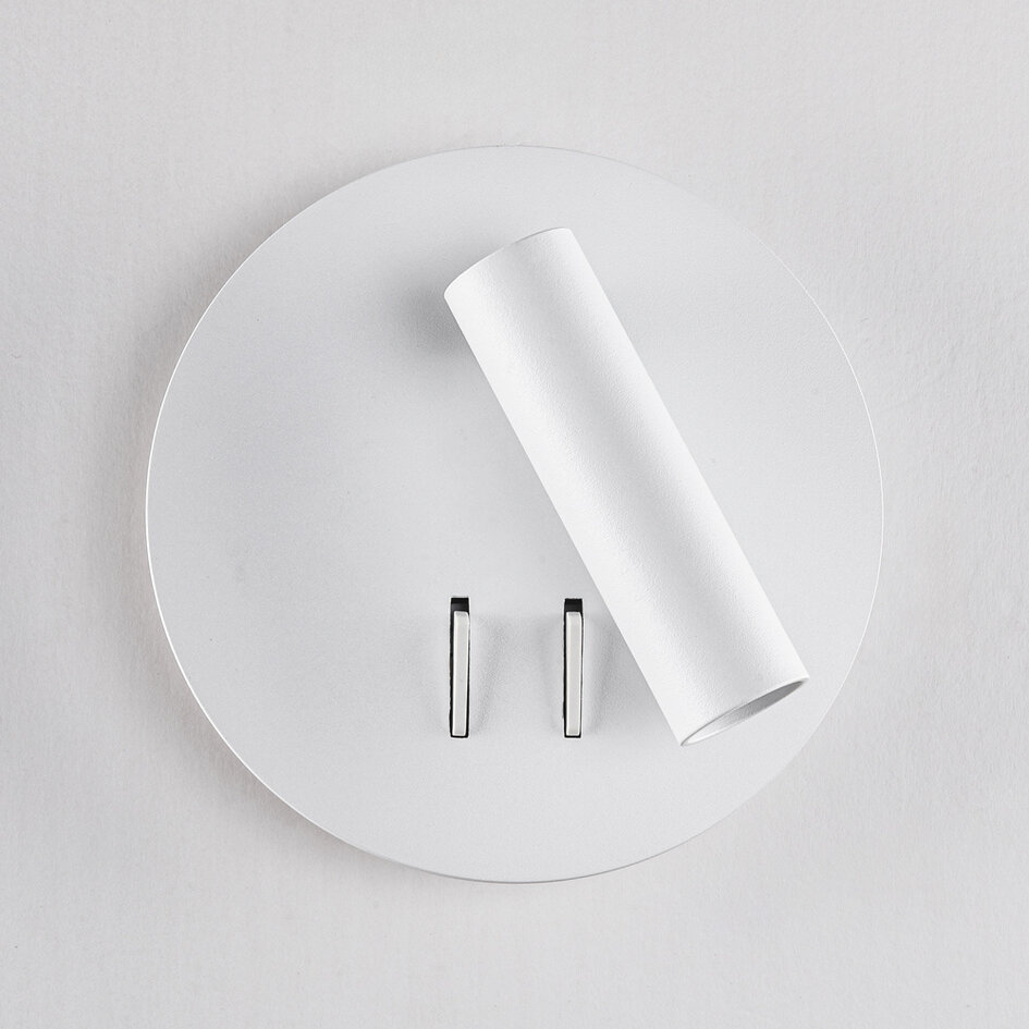 Ronde wandlamp met draaibare spot en verlichte wandplaat - Lenae