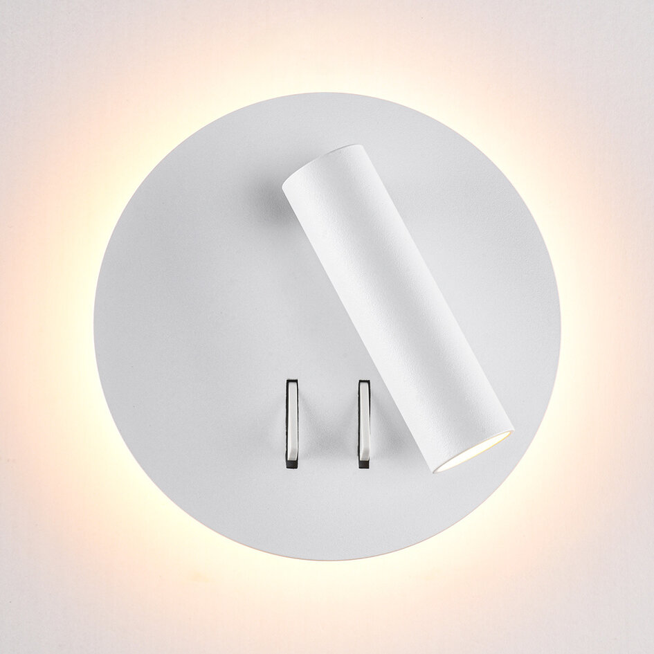 Ronde wandlamp met draaibare spot en verlichte wandplaat - Lenae