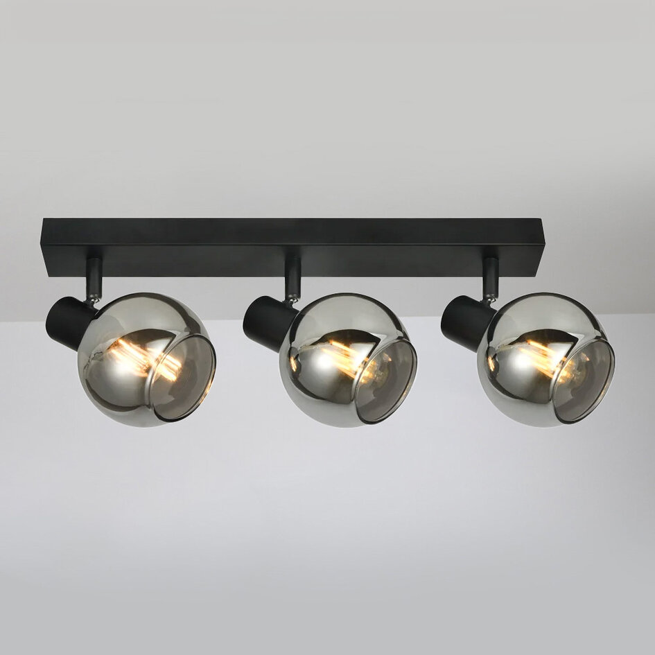 Plafondlamp Detroit met smoke glas en spiegeleffect