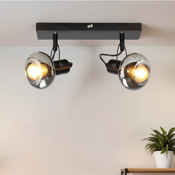 Plafondlamp met smoke grijs glas, 2-lichts - Seppe