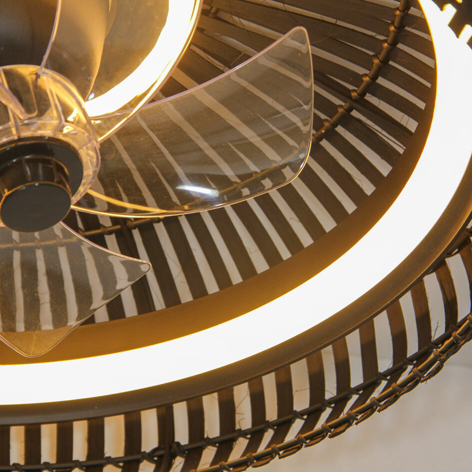 Plafondventilator zwart met bamboe en aanpasbare kleurtemperatuur Ø58 cm - Bamboozle