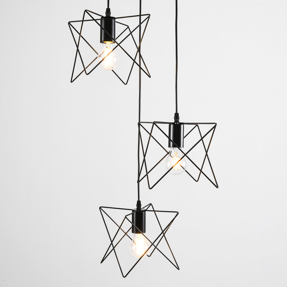 Industriële hanglamp zwart metaal 3-lichts – Star