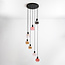 Hanglamp zwart met amber, smoke en roze glas, 7-lichts - Monroe