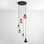 6-lichts hanglamp Monroe - zwart met amber, smoke en roze glas