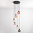 6-lichts hanglamp Monroe - zwart met amber, smoke en roze glas