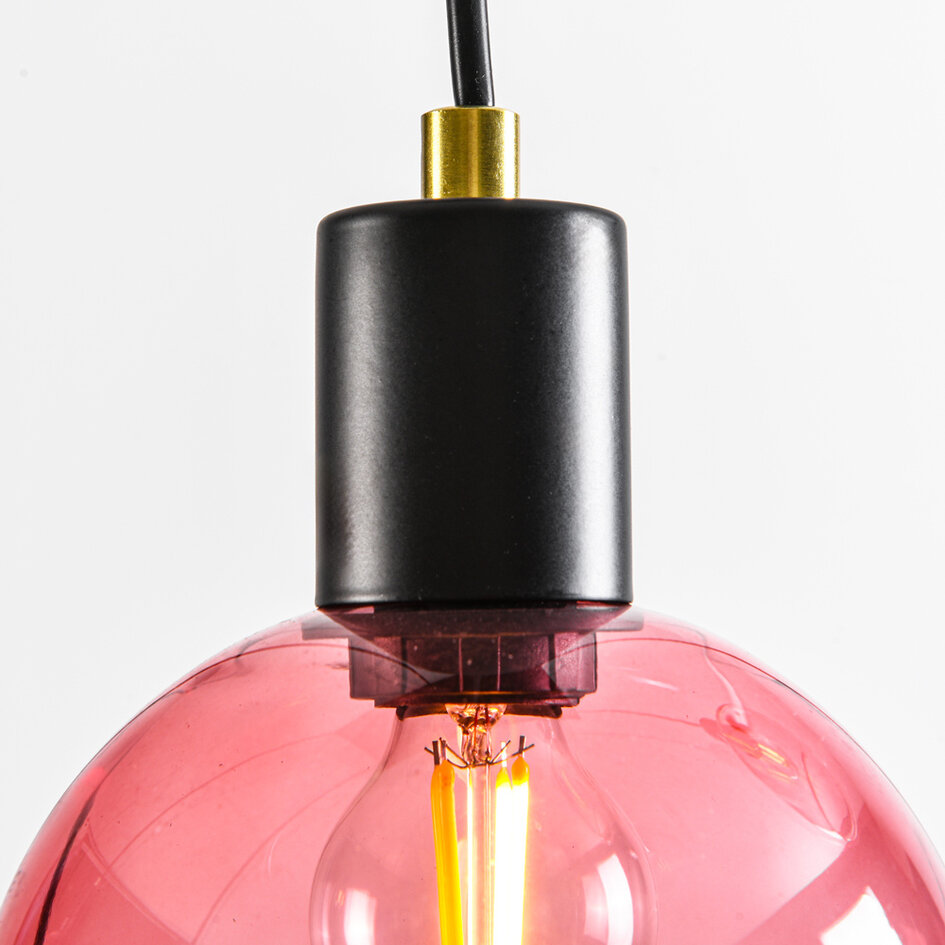 6-lichts hanglamp zwart met smoke, amber en roze glas - Minot