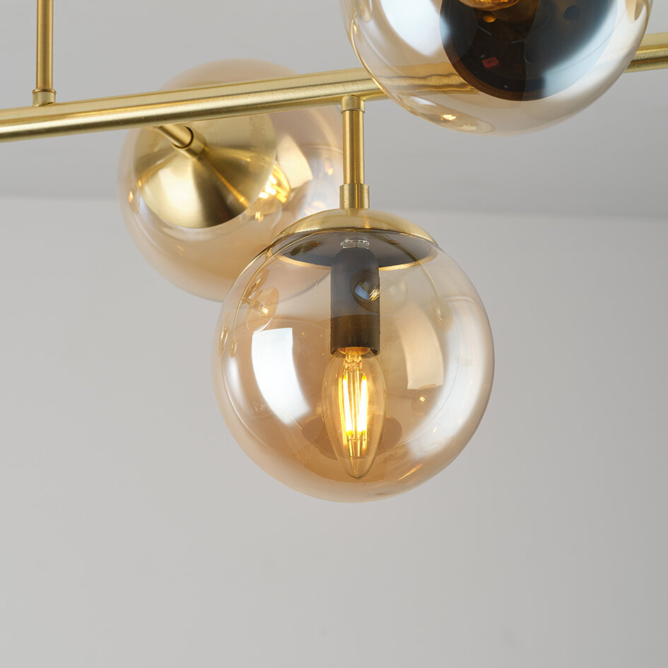 Design plafondlamp goud met amber glazen bollen - Osem