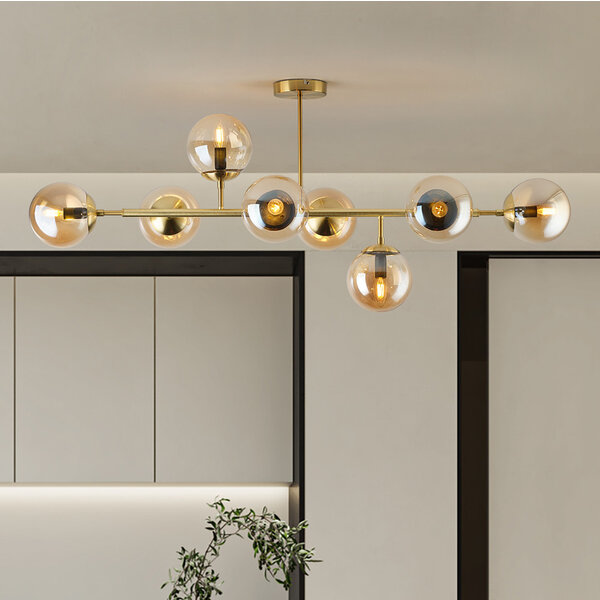 8-lichts plafondlamp Osem - goud met amber glas