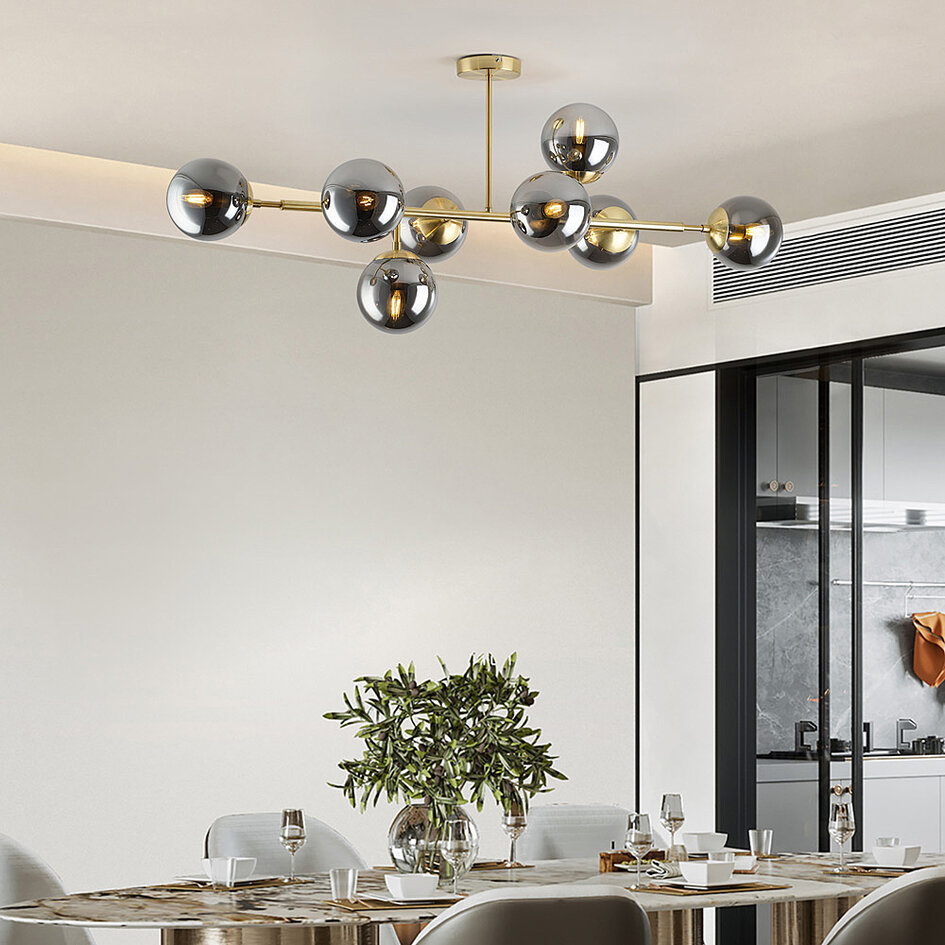 Design plafondlamp goud met smoke glazen bollen - Osem