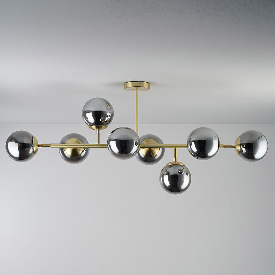 8-lichts plafondlamp Osem - goud met smoke glas