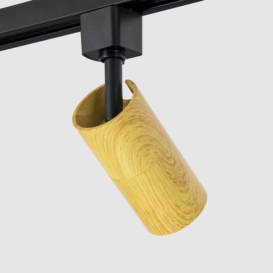 1-fase railspot zwart met eiken houtoptiek - Loek