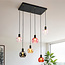 6-lichts hanglamp Minot - zwart met smoke, amber en roze glas