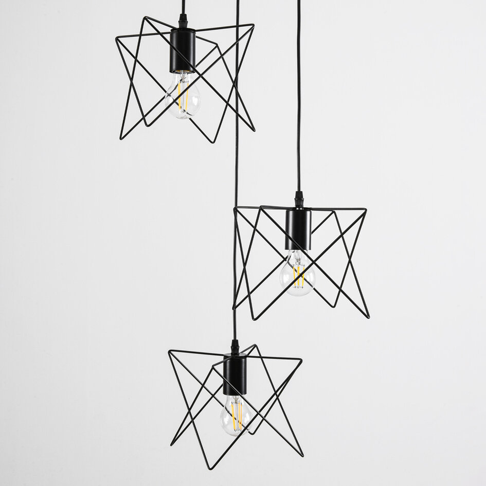 Industriële hanglamp zwart metaal 3-lichts – Star