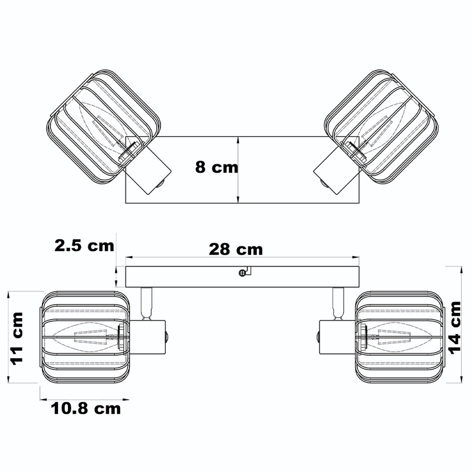 Plafondlamp met rookglas en draaibare spots, 2-lichts - Dua