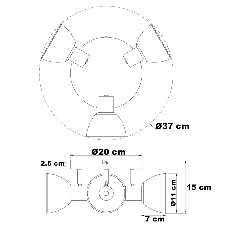 3-lichts plafondspot Kyam - zwart met messing goud