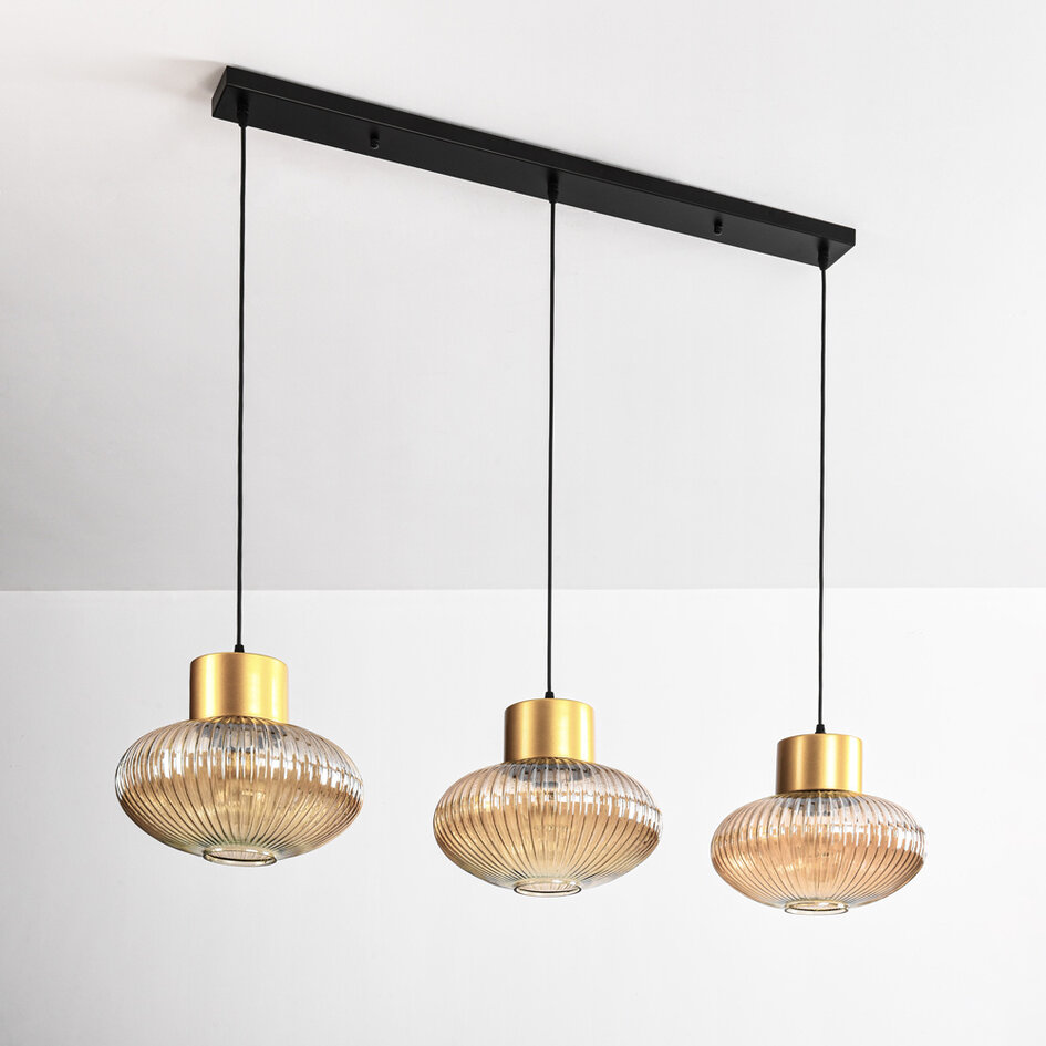 Hanglamp 3-lichts met amber glas - Imara