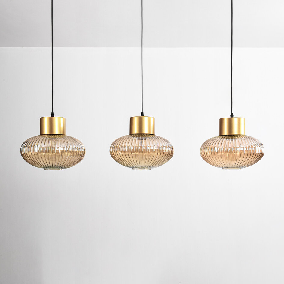 Hanglamp Imara 3-lichts met amber glas - amber en goud