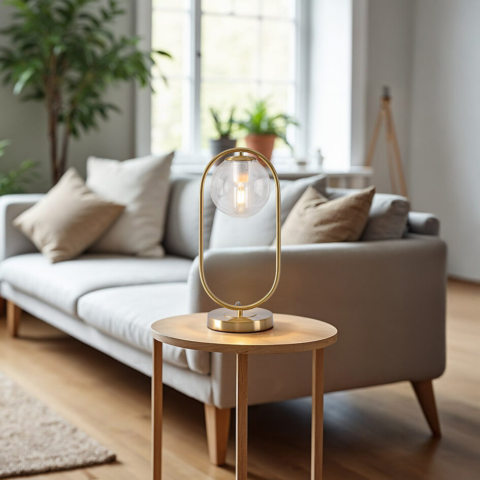 Gouden design tafellamp met transparant glas - George