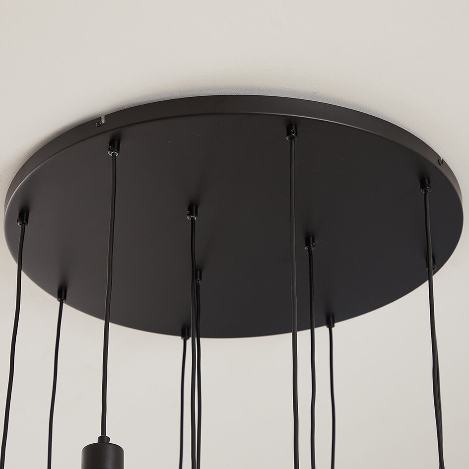 11-lichts hanglamp Hanford - zwart met smoke grijs glas