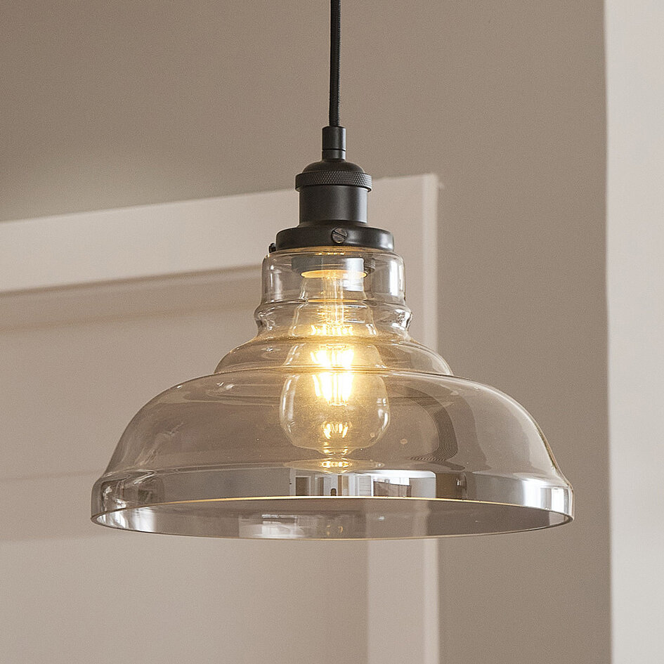 1-lichts hanglamp Ebbe - zwart met smoke glas
