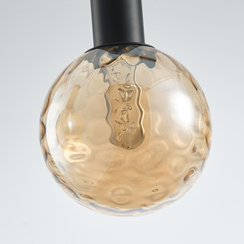 4-lichts zwarte hanglamp met amber glas - Anglia