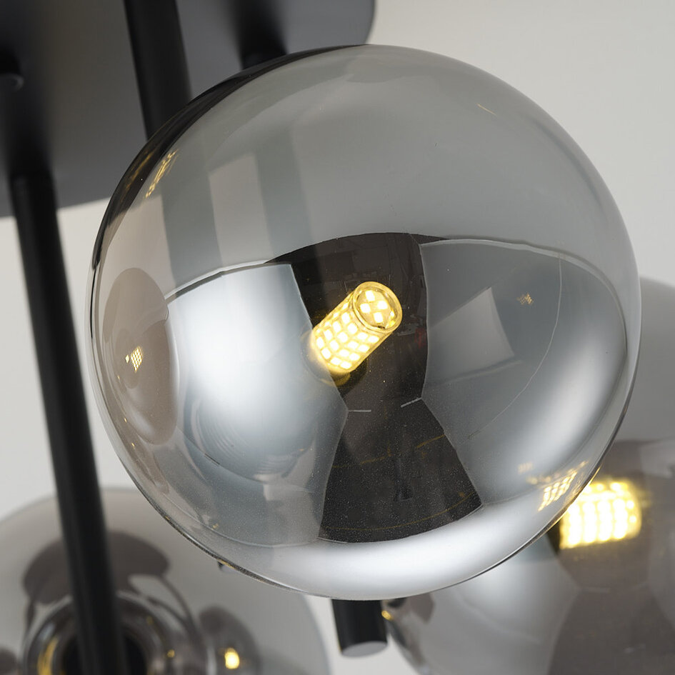 Eigentijdse plafondlamp Amora zwart met smoke glas, 5-lichts