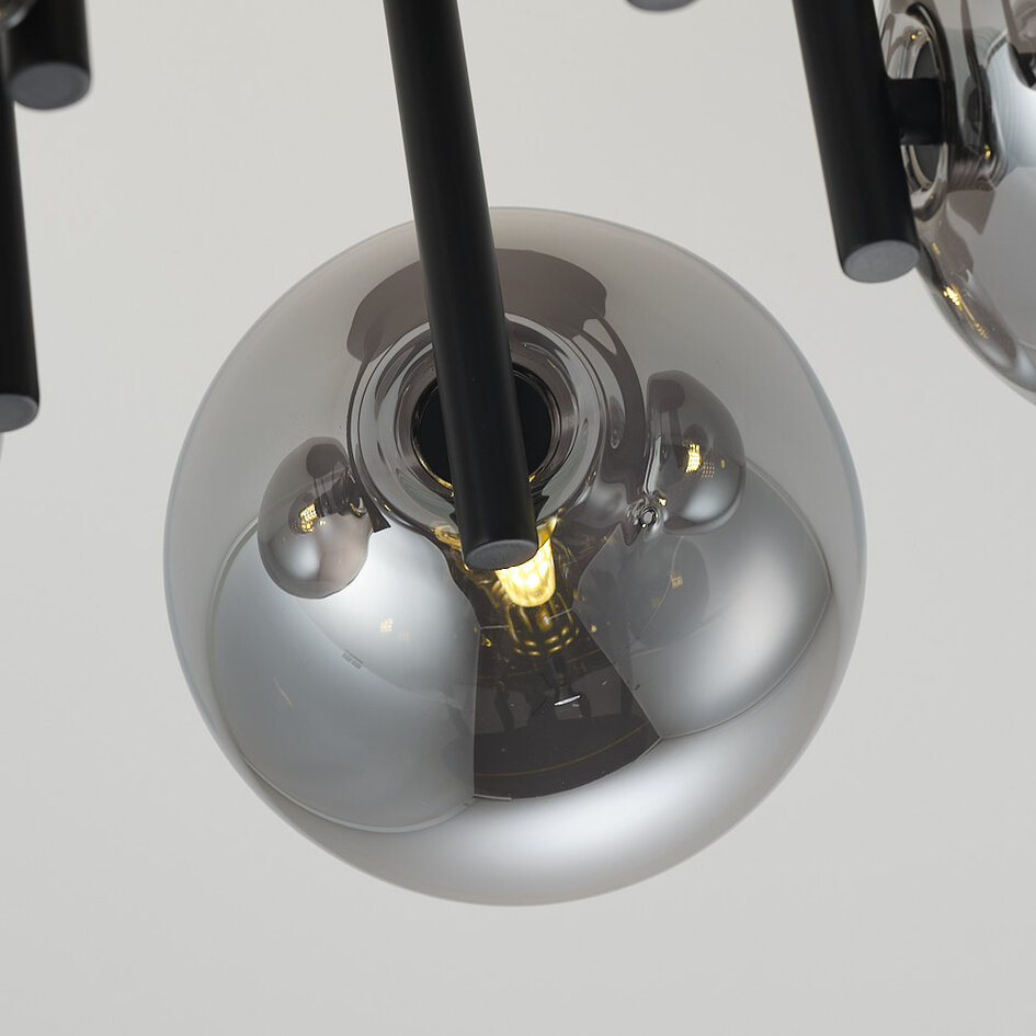 Eigentijdse plafondlamp Amora zwart met smoke glas, 5-lichts