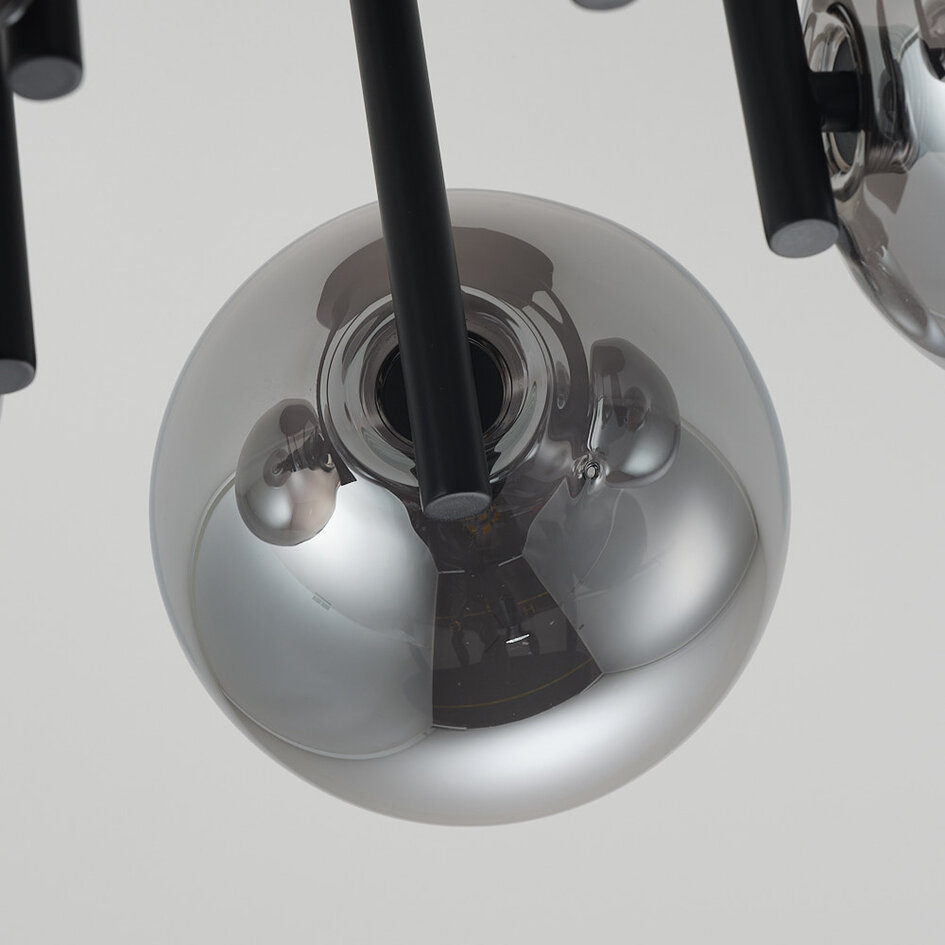 Eigentijdse plafondlamp Amora zwart met smoke glas, 5-lichts