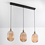 Hanglamp Erin van geribbeld amber glas, 3-lichts