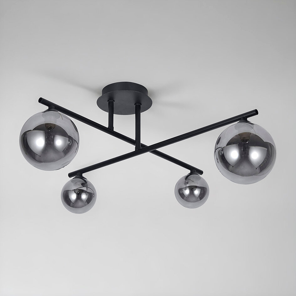 4-lichts plafondlamp Nymo - smoke glas in zwart