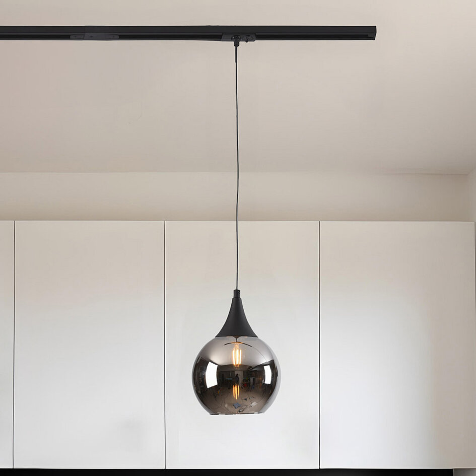 1-fase rail hanglamp met smoke glas en spiegeleffect - Nya