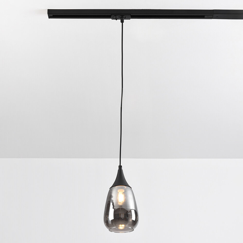 1-fase rail hanglamp met smoke glas met spiegeleffect - Noi
