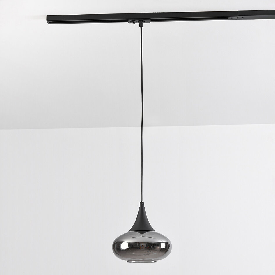 1-fase rail hanglamp met smoke glas en spiegeleffect - Nill