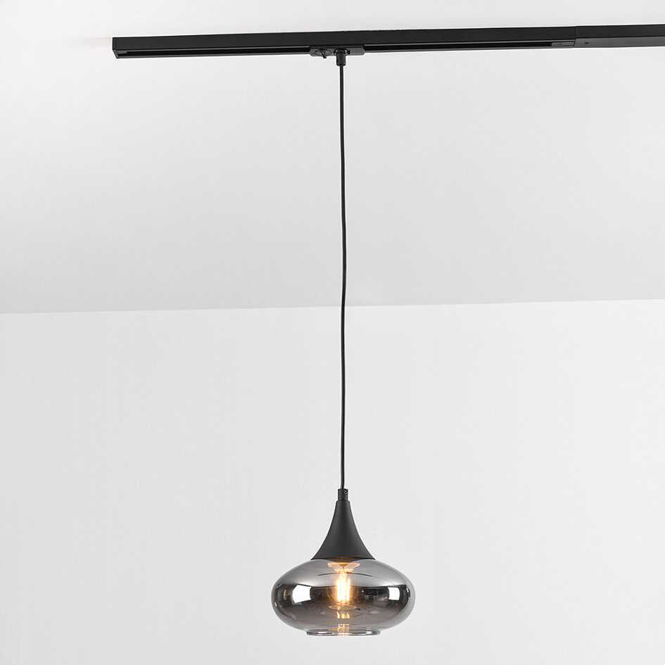 1-fase rail hanglamp met smoke glas en spiegeleffect - Nill