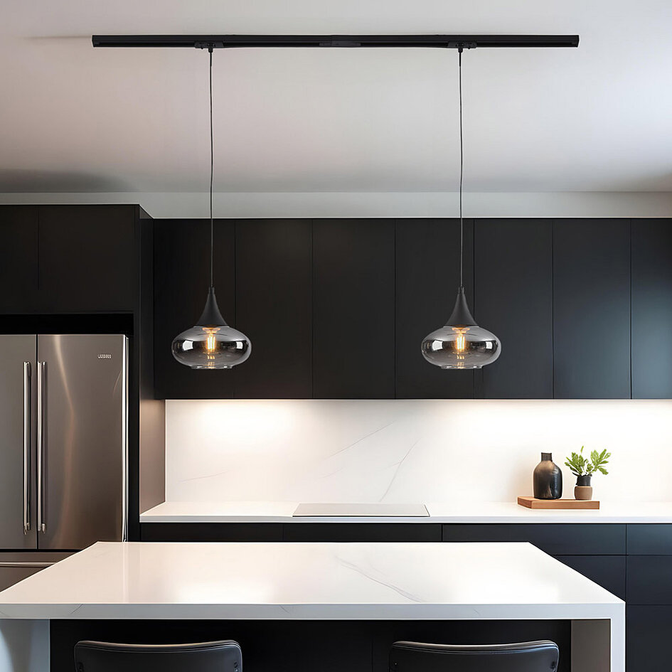 1-fase rail hanglamp Nill met smoke glas en spiegeleffect