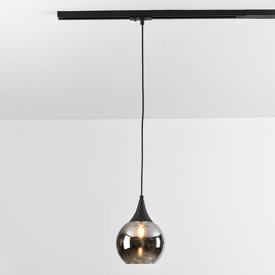 1-fase rail hanglamp met smoke glas en spiegeleffect - Nya