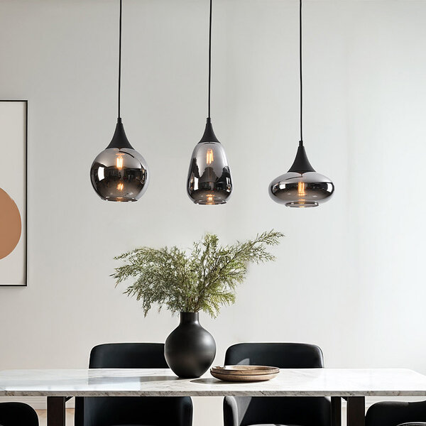 3-lichts hanglamp met smoke glas - Lovi