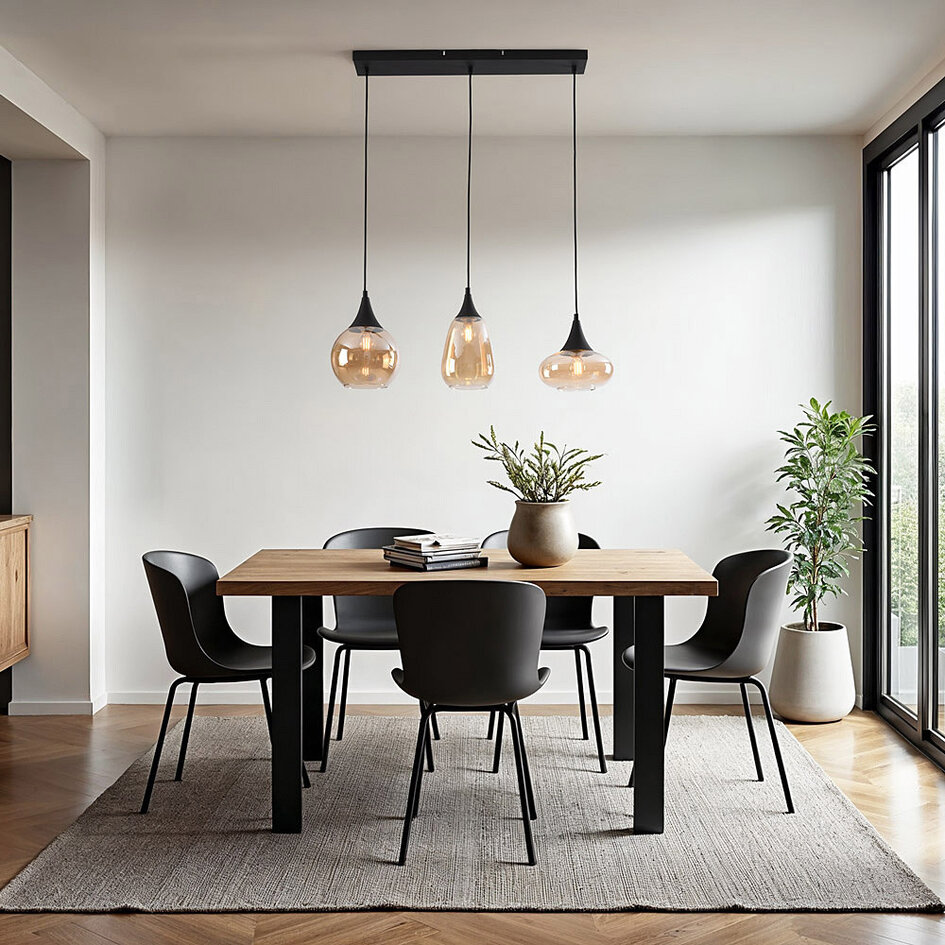 3-lichts hanglamp met amber glas - Lovi