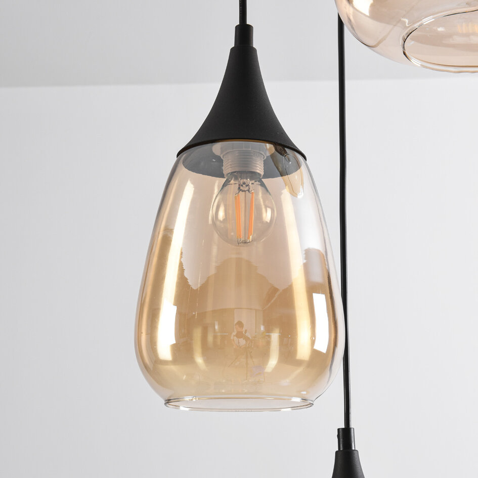 Moderne hanglamp met amber glas, 3-lichts - Loua