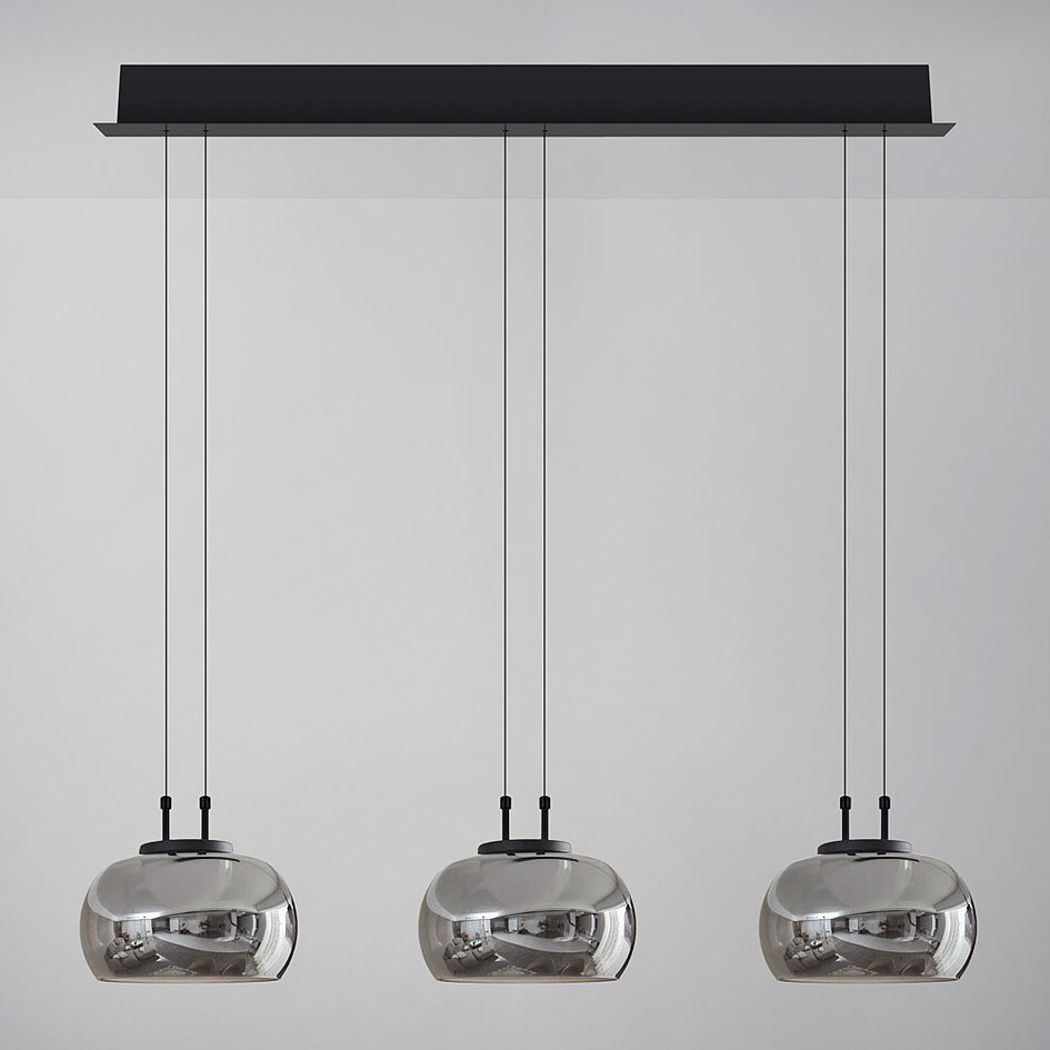 3-staps dimbare 3-lichts hanglamp Gujo - smoke glas en zwart