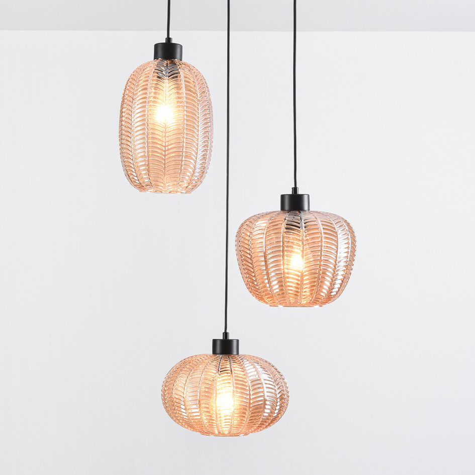 Hanglamp met amber glas en getextureerd detail - Kaca