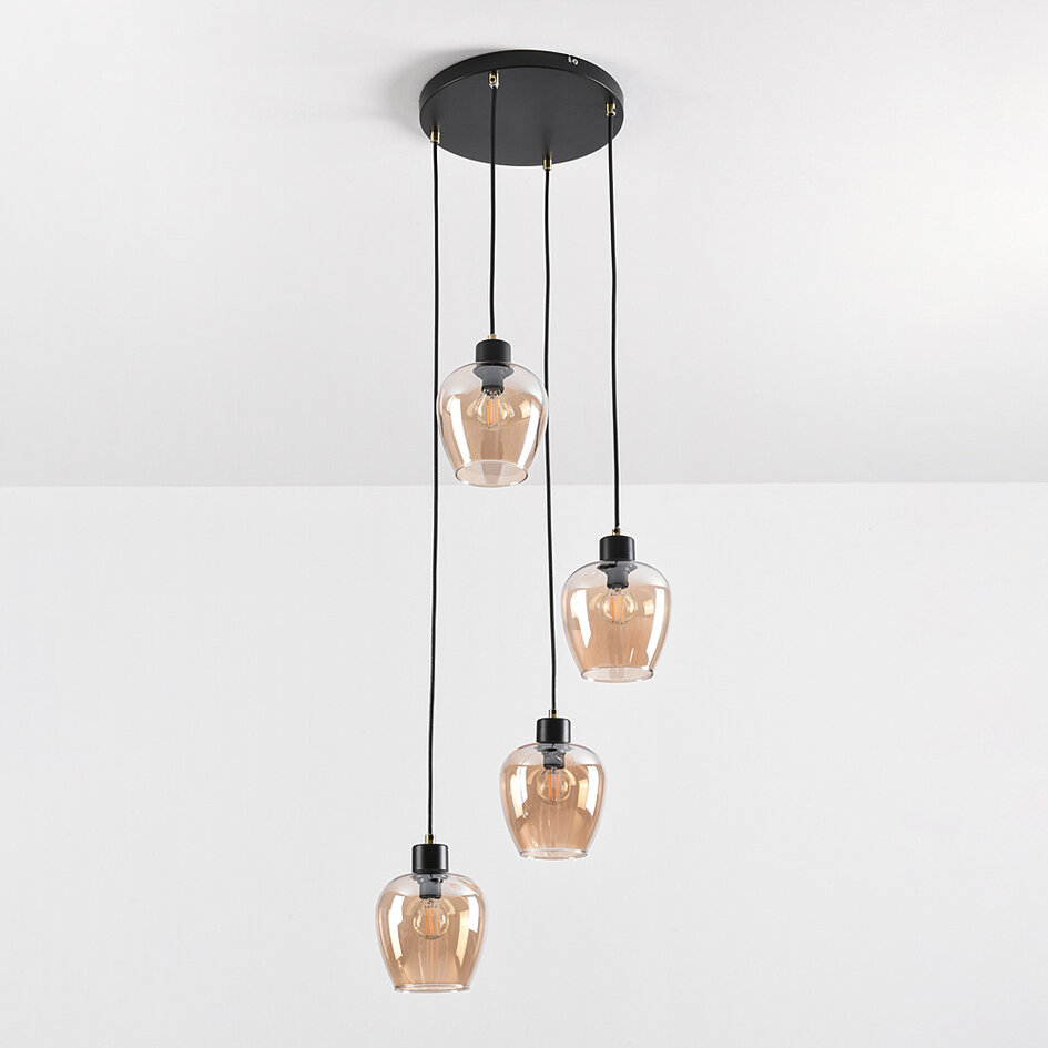 4-lichts hanglamp met amber glas - Raleigh